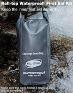 Waterproof First Aid Kit Roll Top Boat Emergency Kit with Waterproof Contents for Fishing Kayaking Boating Swimming Camping Rafting Beach Dark Grey