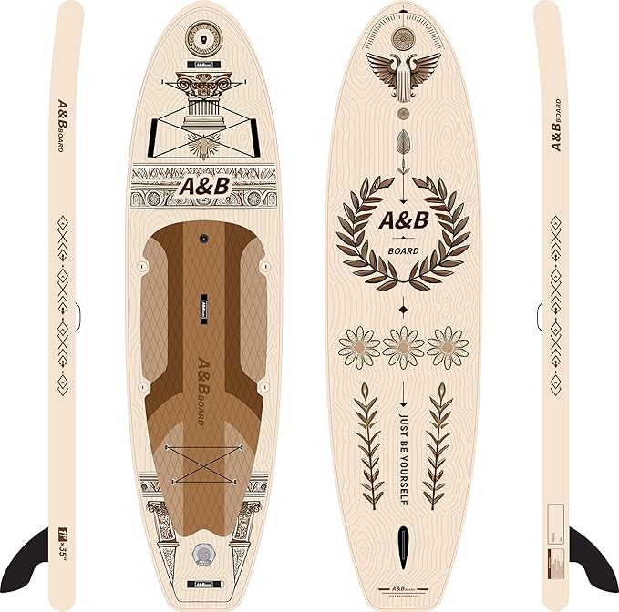 ABBOARD Inflatable Stand Up Paddle Boards - Extra Wide Fishing Paddleboard,Cool Design, Ultra Stable Standup SUP,15 D-Rings, 5 Handles,Camera Mount,100L Backpack, 10L Dry Bag,Youth/Adults