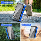 Solar Power Bank Portable Charger Lithium Ion Polymer Battery 52800mAh 5V/3A Fast Charging Battery Pack with Built in 4 Cables 2 Outputs & LED Flashlight for All Mobile Devices Camping Traver Outdoor