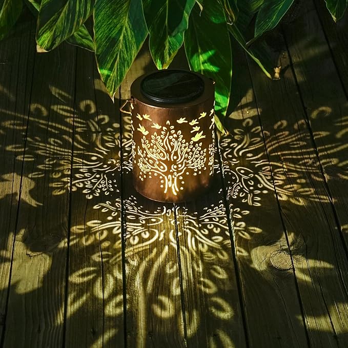 Tree of Life Solar Lantern Outdoor Waterproof, Large 13.4" Metal Hanging Decorative Lantern, Enlarged Solar Panel & 2000mAh Battery, Warm Glow for Garden, Patio Decor – Housewarming Gift for Women
