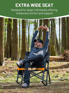 TIMBER RIDGE Folding Oversized Rocking Camping Chair, 400lbs Capacity Portable Outdoor Rocker with Hard Armrests, Cup Holder & Side Pocket, Quick-Fold Design for Outdoor, Patio, Lawn, Gray