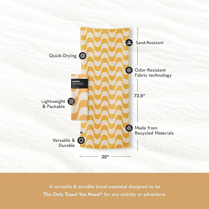 Nomadix Original Towel - Perfect for Beach, Pool, Travel, Camping, Yoga - Made with Recycled Materials - Super Absorbent - Sand Resistant - Copacabana Mango - 72.5x30