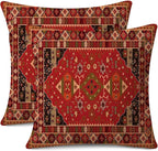 Outdoor Waterproof Pillow Covers 18X18 Inch Set of 2 Bohemian Vintage Carpet Pattern Pillow Covers Ethnic Design Decorative Farmhouse Cushion Case for Couch Red