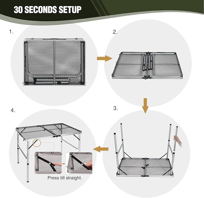 REDCAMP 36x24 Folding Grill Table for Outside, Lightweight Portable Metal Aluminum Outdoor Grill Table with Adjustable Height Legs, Great for Camping Picnic Cooking BBQ, Silver 3ft