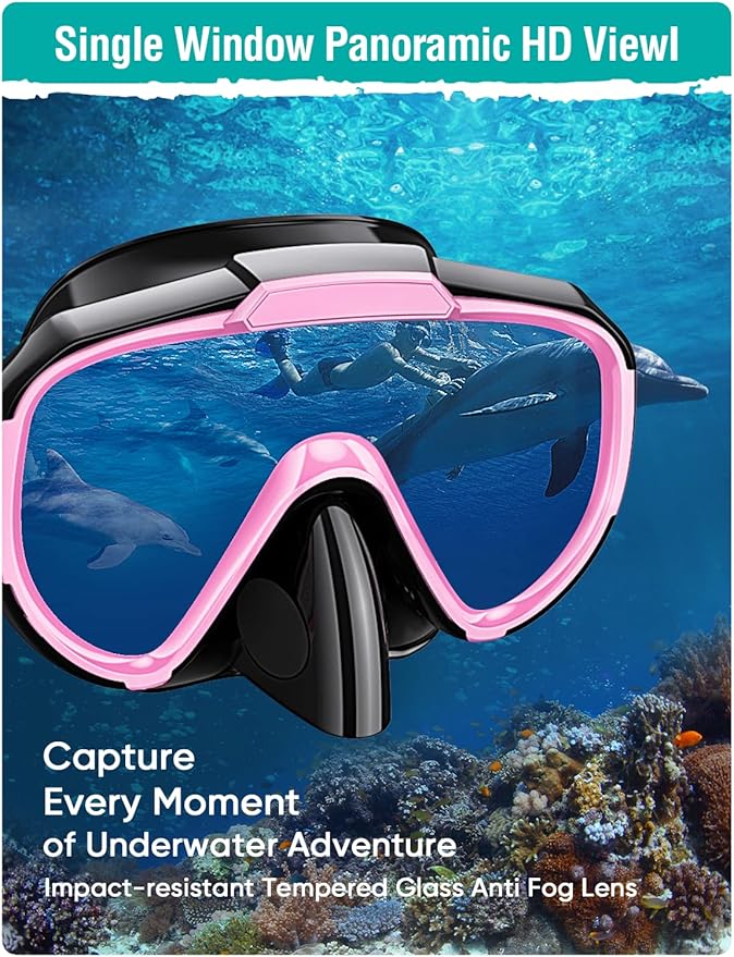 Snorkel Set Adults Snorkeling Gear Anti-Fog Panoramic View Swim Mask Dry Top Snorkel Kit with Carry Bag for Snorkeling Scuba Diving Swimming Travel