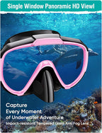 Snorkel Set Adults Snorkeling Gear Anti-Fog Panoramic View Swim Mask Dry Top Snorkel Kit with Carry Bag for Snorkeling Scuba Diving Swimming Travel