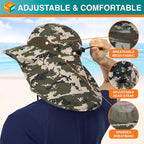 SUN CUBE Wide Brim Sun Hat with Neck Flap, UPF50+ Hiking Safari Fishing Hat for Men Women, Sun Protection Beach Hat
