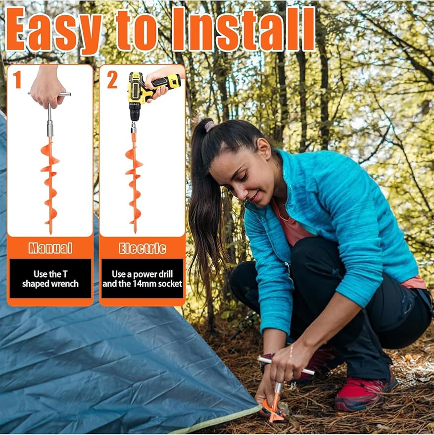 Ground Anchors Screw in 15 Inch, Heavy Duty Earth Anchor Stakes for Trampoline, Camping, Canopies, Tents, Securing Animals, Swing Set Anchors, 6 Pack Tent Stakes