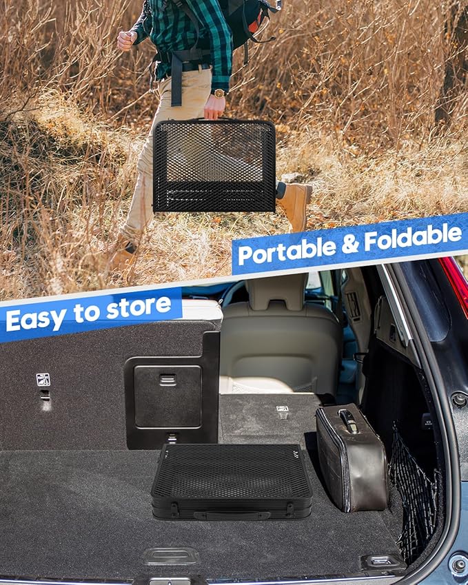 MSDADA Folding Grill Table, Height Adjustable Aluminum Table with Mesh Desktop and Mesh Bag, Portable Grill Table for Outdoor Camping, Picnic, Patio, Dining, BBQ, Party, Black, 23.6×15.7 inch