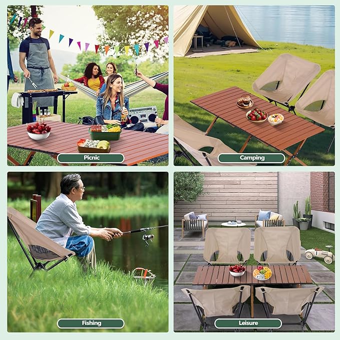 Camping Table Portable Folding - 45.5 x 23.2 Inch Lightweight Outdoor Picnic Table with Carry Bag, 4-6 Person Portable Roll up Low Picnic Table for Backyards, BBQ, Beach and Party