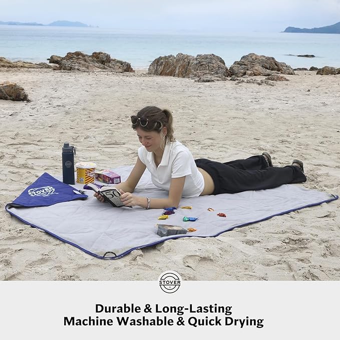 STOVER Outdoor Waterproof Fleece Travel Blanket for Camping, Picnics, Stadiums, Sports, The Beach– Warm, Windproof, Compact, Lightweight & Sand-Resistant (Navy Blue)