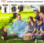 Camping Fan with Light - 20000mAh Rechargeable Battery Fan, 112Hrs Max Run Time, 8 Speeds, Digital Display, Timer, Auto Oscillation, 270° Pivot & Hook for Camping, Power Outage, Hurricane (Orange)