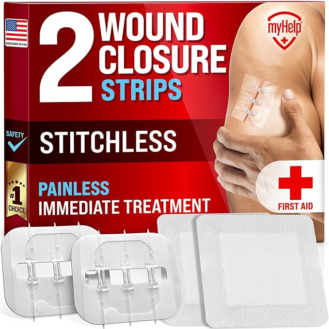 Emergency Wound Closure Strips - 2pk - Laceration Closure Kit - Stitchless & Easy to Use - Butterfly Bandages