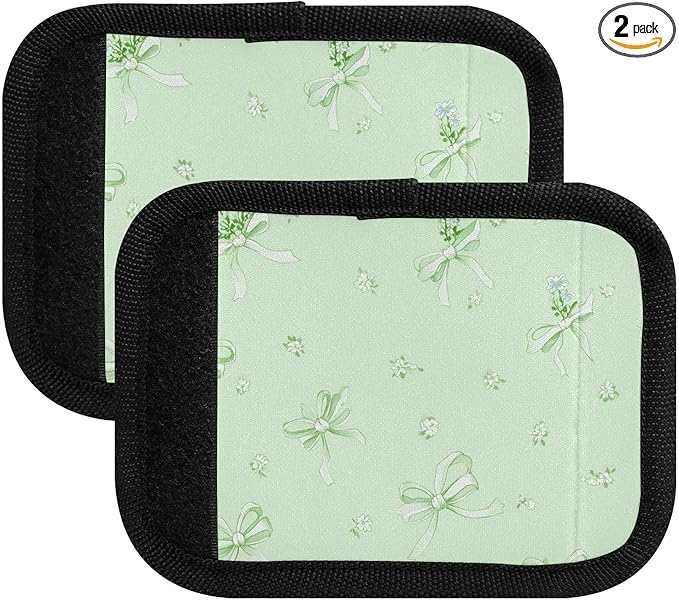 Green Flower Bow Luggage Handle Wrap for Suitcase Luggage Tags Handle Covers Identifiers Soft Decorations Travel Accessories 2 Pack