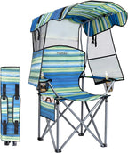 Folding Camping Chair with Reinforced Shade Canopy Comfortable Wide Seat with Cup Holder and Side Pocket Portable Outdoor Chair for Beach Fishing Sports Lawn Supports 350 LBS