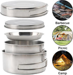 Camping Cookware Mess Kit, 8PCS Stainless Steel Cooking Pot and Pan Set with Plates Cups for Outdoor Camping Hiking Backpacking Lightweight Backpacking Cook Set Stainless Steel Cookware Kit