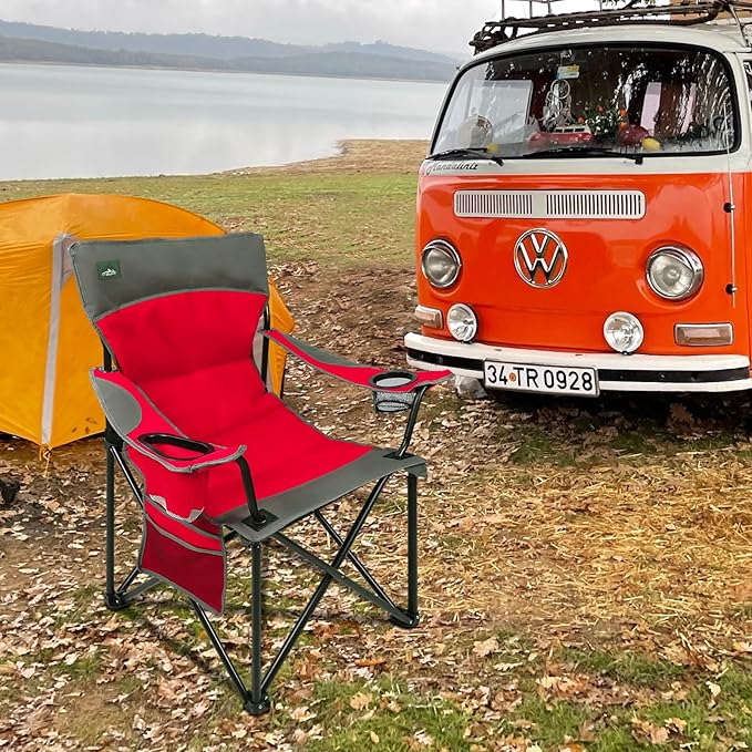 Northroad Foldable Camping Chair Heavy-Duty Outdoor Folding Chair Support Up to 300lbs for Hiking, Picnics, Patio, Beach, Fishing (Red)