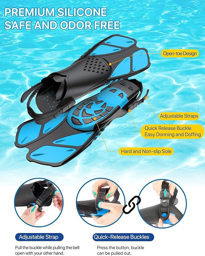 Snorkeling Gear for Adults Men Women,4 in 1 Snorkel Set with Panoramic View Diving Mask Anti-Fog Anti-Leak,Dry Top Snorkel,Fins and Travel Bag for Swimming,Snorkeling and Travel Diving