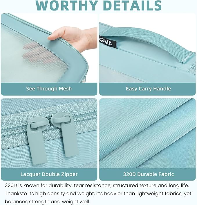 BAGAIL 4 Set/6 Set/8 Set Compression Packing Cubes Travel Accessories Expandable Packing Organizers (Square Mesh, 06-Dusty Blue)