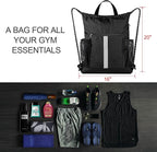 BeeGreen Drawstring Backpack Bag Sports Gym Backpack with Shoe Compartment and Two Water Bottle Holder for Men Women Large String Backpack Athletic Sackpack Workbag Black