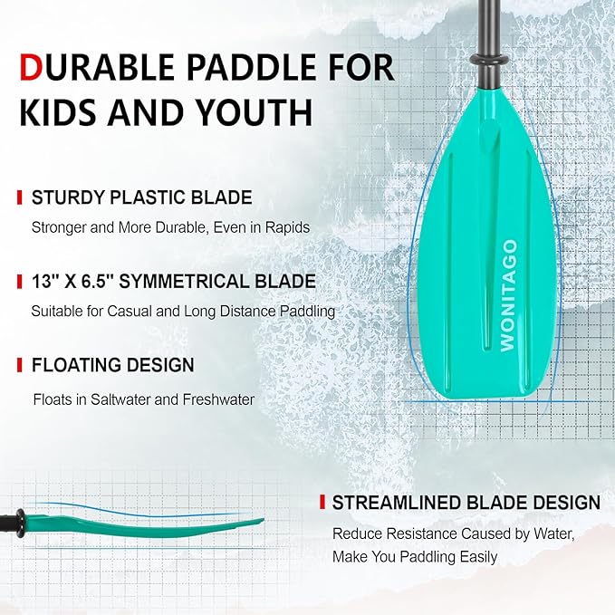Kayak Paddles for Kid with Aluminum Shaft and PP Blade, Floating Kayaking Oars for Youth and Junior, Adjustable 163-183cm/64-72 Inches