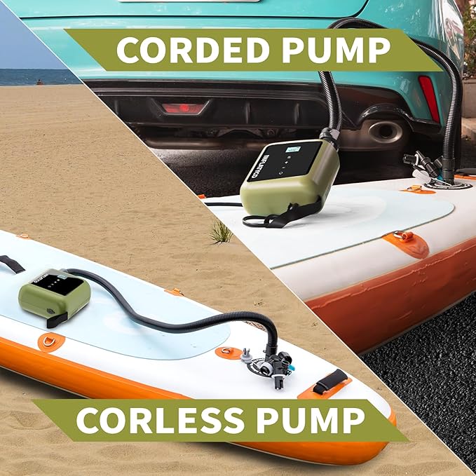 Portable Paddle Board Pump Electric Sup Air Pump, Battery Powered High Pressure Inflator with Cordless & Corded Mode for Inflatable Standup Paddleboard Kayak Tent Boat Dinghy Raft