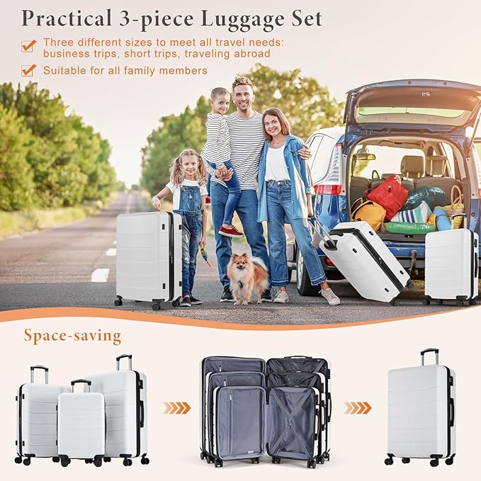 Sweetcrispy 28 Inch Carry on Luggage, Hard Shell ABS Suitcase with Double Spinner Wheels, Lightweight Expandable Rolling Suit Case with TSA Lock, Cream White