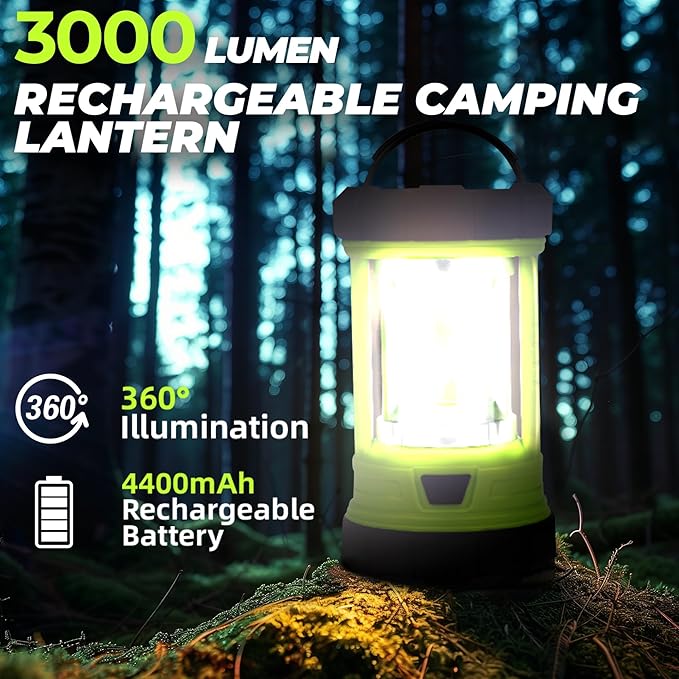Camping Lantern 3000LM, LED Lanterns for Power Outages with 4400mAh Phone Charger, Impact-Resistant Rechargeable Lantern, 5 Light Modes Waterproof Lantern for Hurricane Emergency(Pale Green)