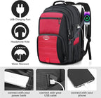52L Extra Large Travel Backpack, 18.4 Inch Travel Laptop Backpack, Multiple Pockets 55L Carry on Backpack with USB Port, TSA Friendly Water Resistant College School Business Bag for Women, Red