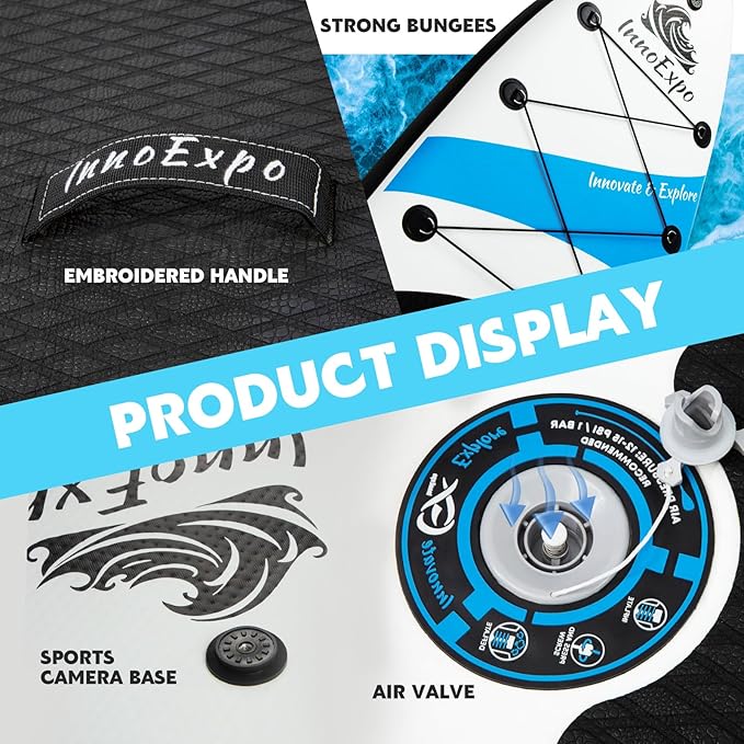 InnoExpo Inflatable Stand Up Paddle Boards with Premium Accessories, Wide Stable SUP Paddle Board Design, Non-Slip Comfort Deck for Youth & Adults