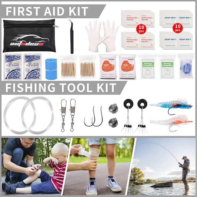 Emergency Survival Kit and First Aid Kit, Camping First Aid Survival Kit with Molle Pouch for Preparedness Outdoor Adventure, Black