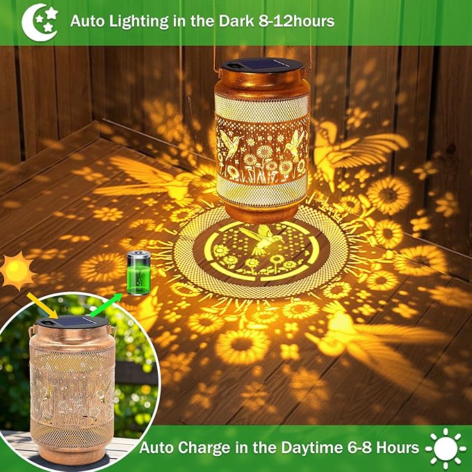 2 Pack Hummingbird Solar Lanterns Outdoor Waterproof Garden Decor, Birthday Gifts for Women Mom Grandma, Metal Hanging Solar Lights for Yard Patio Pathway Backyard Porch