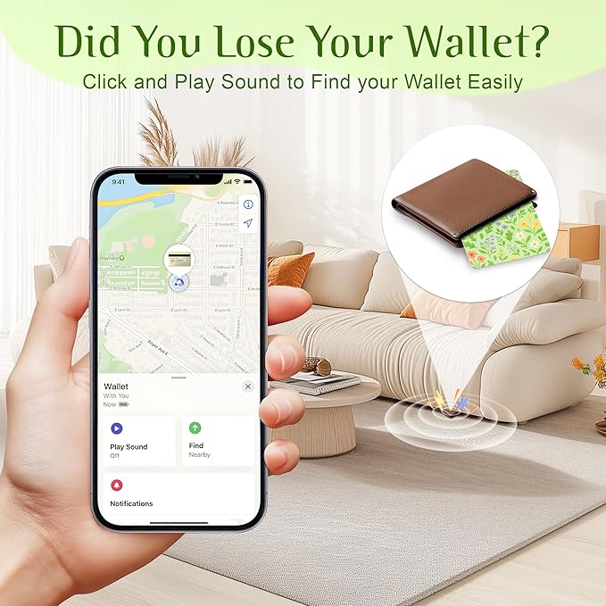 Wallet Tracker Card (iOS Only), Rechargeable Bluetooth Smart Tracking for Apple Find My Compatible Anti Tracker for Men Women Slim Item Locator for Purse Passport Key Luggage Tag (1Pcs/Green FLR)