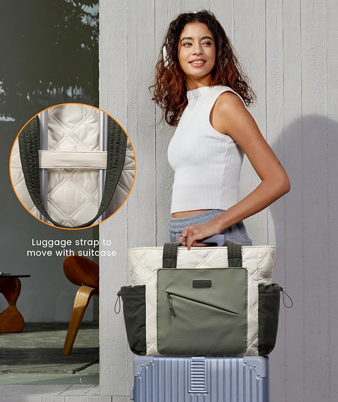 LOVEVOOK Tote Bag for Women, puffer tote bag for Work Travel Nurse, Lightweight quilted Bags with Compartments