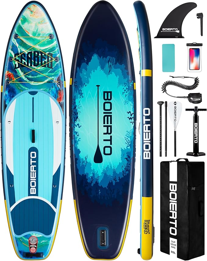 Inflatable Stand Up Paddle Board 10'8“*34"/11'*33" Extra Wide Paddle Boards for Adults, SUP with Premium Accessories & Nylon Backpack, Adjustable Paddle, Hand Pump, Bottom Fin, Leash