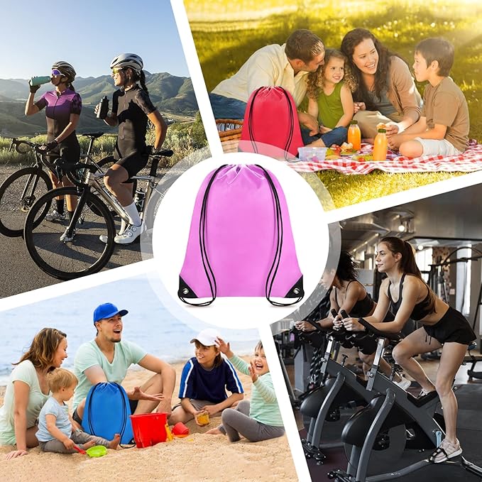 Grneric Drawstring Backpack Bulk 70Pcs String Backpack Drawstring Bags Cinch Bag Sackpack for Men Women Gym(Pink)