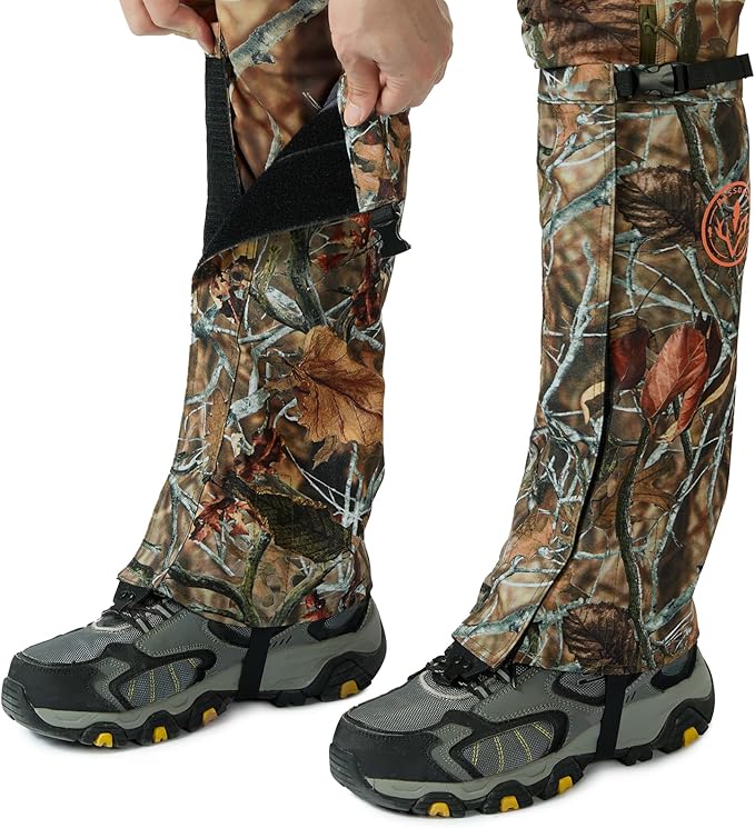 BASSDASH Camo Waterproof Hunting Leg Gaiters with Replaceable Insteps Lightweight Breathable Boot Gaiter for Hiking Trekking Fishing