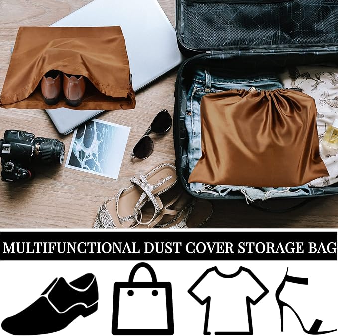 10 Pack Dust Bags for Purses and Handbags, Silk Dust Cover Storage Bag with Drawstring Travel Storage Pouch for Handbag Purse Shoes Boots (Brown, 19.6 × 15.7 in)