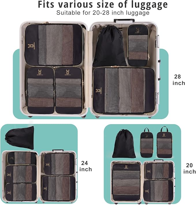 Expandable Compression Packing Cubes for Suitcases,6 Set Lightweight Compressible Travel Packing Organizer for Carry on Suitcase,Organizer Bags Set as Travel Essentials for Women