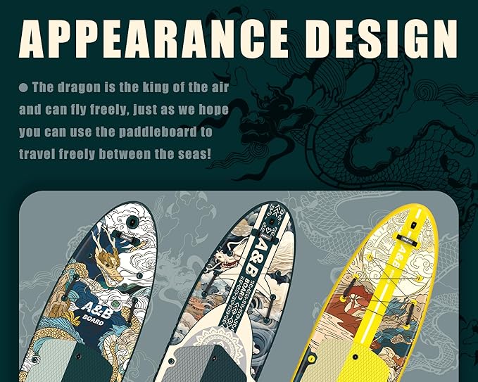 ABBOARD Inflatable Stand Up Paddle Boards - Extra Wide Fishing Paddleboard,Cool Design,Ultra Stable Standup SUP,5 Handles,15 D-Rings, Camera Mount,10L Dry Bag,100L Backpack, Youth/Adults