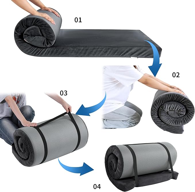 HOMBYS 3 INCH Thick Waterproof Memory Foam Camping Mattress for Outdoor Sleeping, Portable Roll Up Mattress Pad Mat for Travel Truck Bed Tent