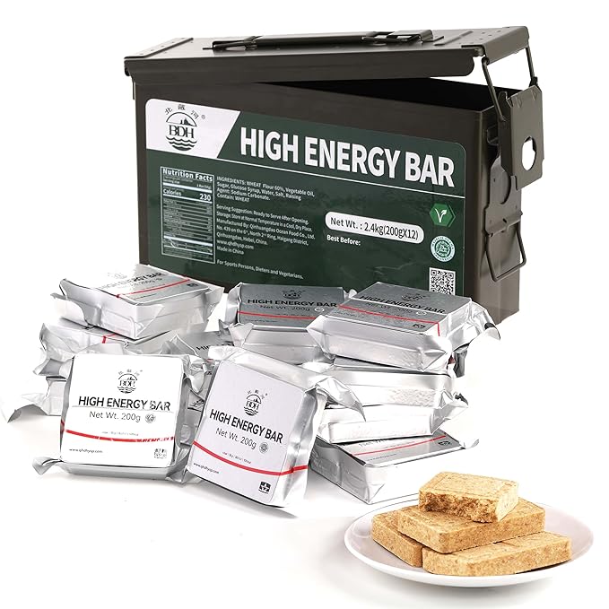 Emergency Food Ration Bars - Waterproof Metal Storage Box Packing, Metal Ammo Can, Long Shelf Life Emergency Food Supplies, 9 Days Food Rations Supply for Outdoor Camping Hiking Snowstorm,12 Count