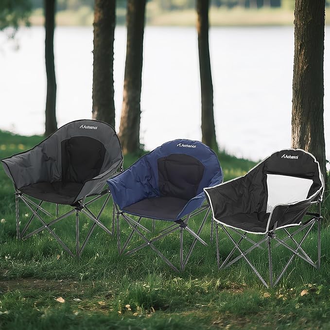 Oversized Camping Chairs, Camp Chairs, Camping Chairs for Heavy People, Padded Outdoor Folding Moon Chairs with Extra Wide Seats, Lawn Chairs Folding Supports up to 350lbs