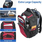 KROSER Friendly Travel Laptop Backpack 17.3 inch XXXL Gaming Backpack Water-Repellent College Daypack Business Backpack with RFID Pockets & USB Port for Men/Women-Black/Red