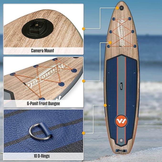 Inflatable Paddle Boards for Adults and Youth, 11'x33 Wood Grain Stand Up Paddle Board with SUP Accessories, Portable Inflatable Paddleboard for All Skill Levels,Blow Up Paddle Board as Present