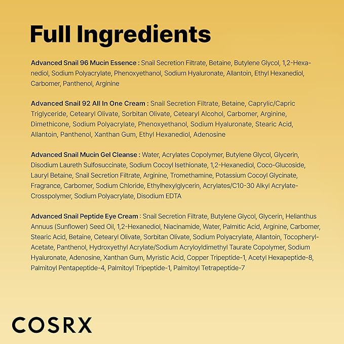 COSRX All About Snail Mucin Korean Skin Care Set, Mini Travel Essentials, Travel Size Gift Set with Snail Mucin Face Wash, Serum, Moisturizer & Eye Cream, Rejuvenating Kit, Mothers Day Gifts for Mom
