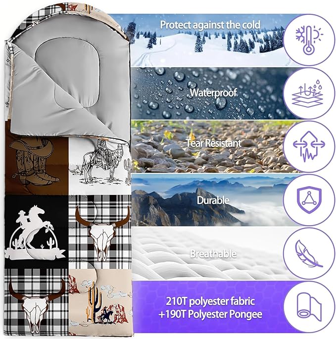 Sleeping Bags for Adults and Kids，3D Printing Camping Sleeping Bag for Girls Boys Lightweight Waterproof Cold/Warm 3-Season，Outdoor Travel with Compression Bags