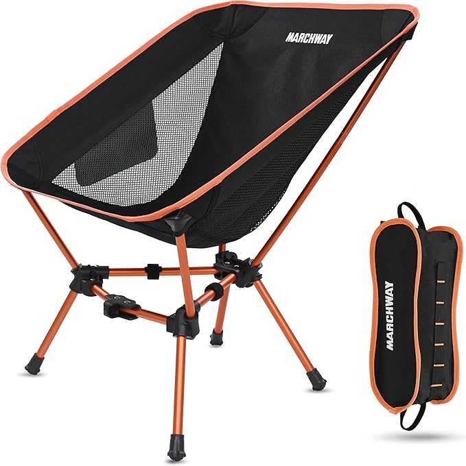 MARCHWAY Lightweight Folding Camping Chair, Portable Foldable Compact for Outdoor Camp, Travel, Beach, Picnic, Festival, Hiking, Backpacking, Supports 330Lbs (Orange)