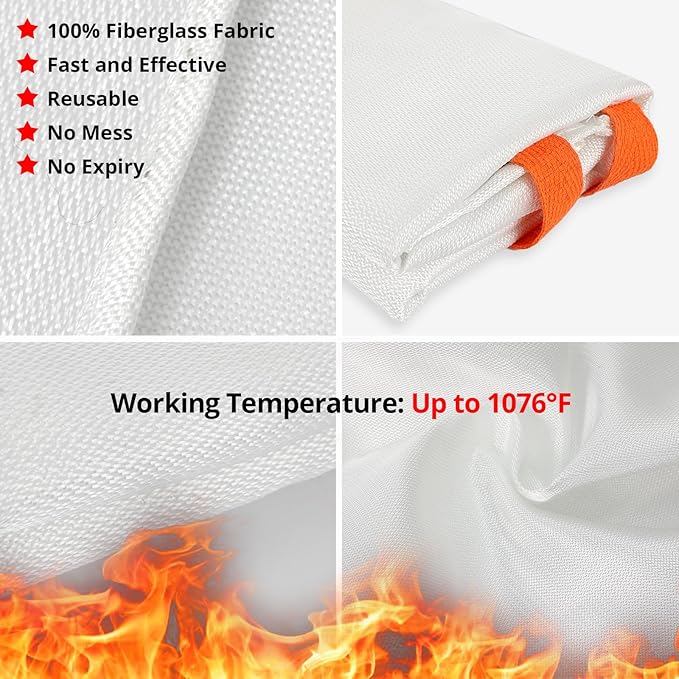 SecuCaptain Emergency Fire Blanket for Home Kitchen - 2 Pack 40"x40" Flame Suppression Fiberglass Fire Blankets for House Camping Car Office Warehouse Survival Safety