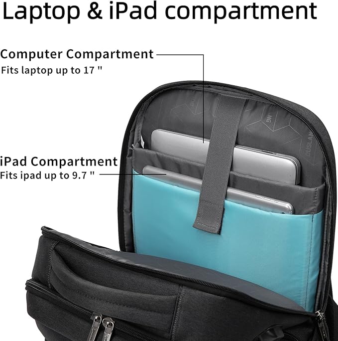 DUSLANG 17 Inch Laptop Backpack for Travel Water Resistant College Backpack for Men/Women Laptop Bag with USB Charging Port and TSA lock, Dark Black